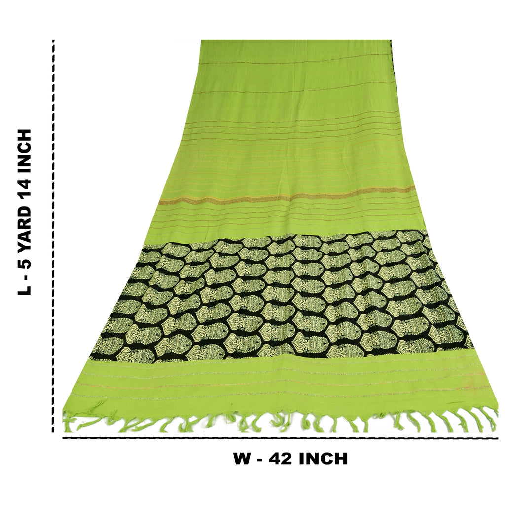 Sanskriti Vintage Sarees Pure Cotton Hand Block Print Kathakali Sari 5+yd Fabric