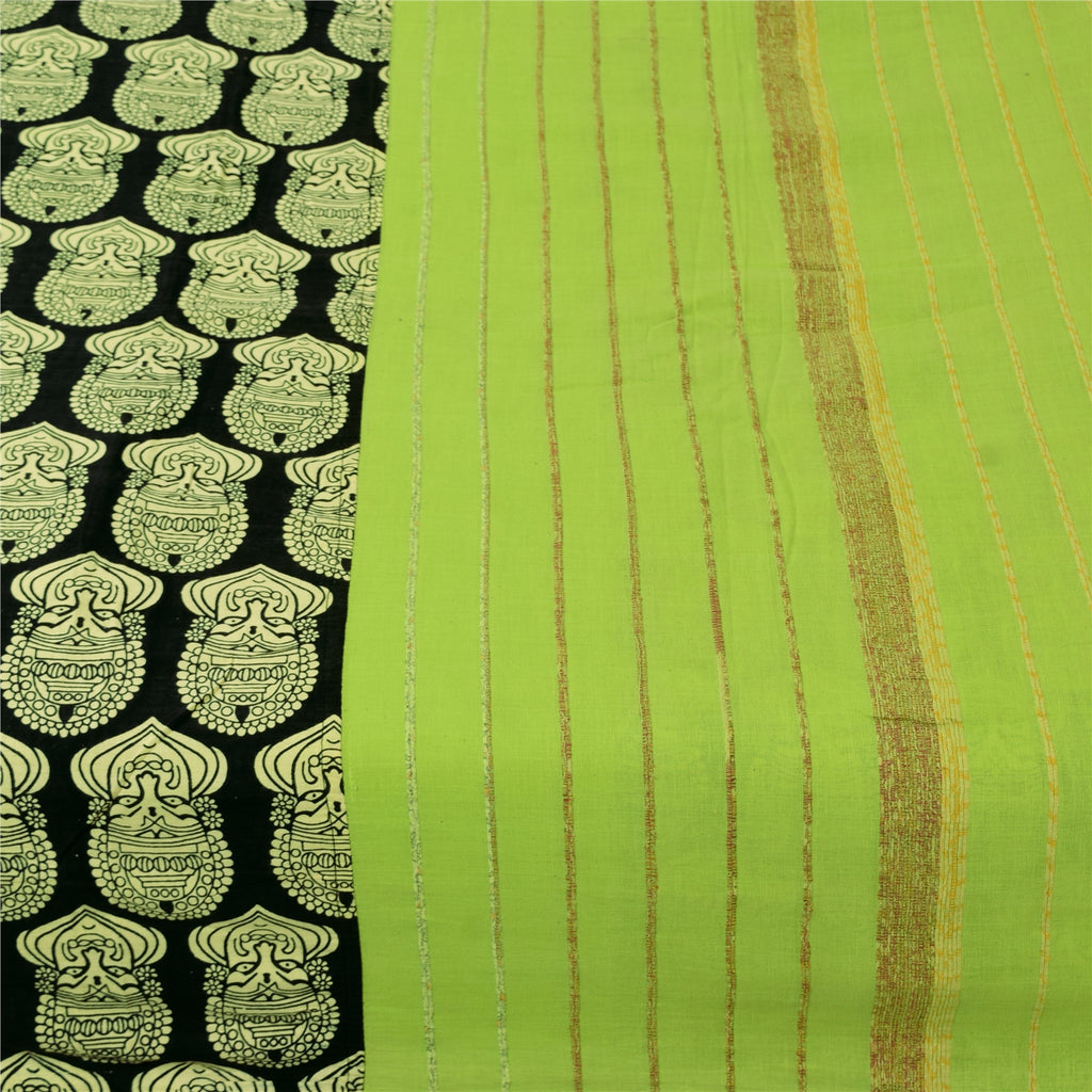 Sanskriti Vintage Sarees Pure Cotton Hand Block Print Kathakali Sari 5+yd Fabric