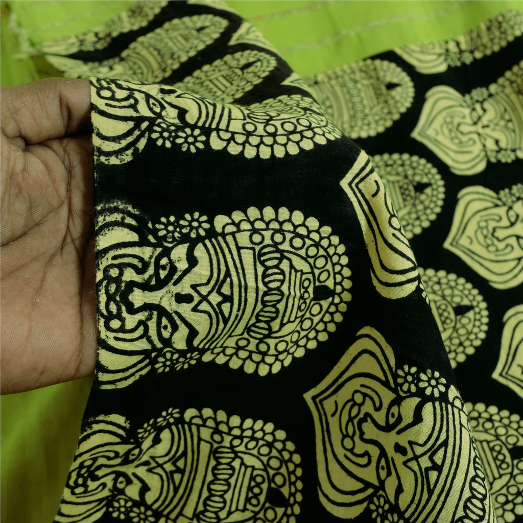 Sanskriti Vintage Sarees Pure Cotton Hand Block Print Kathakali Sari 5+yd Fabric