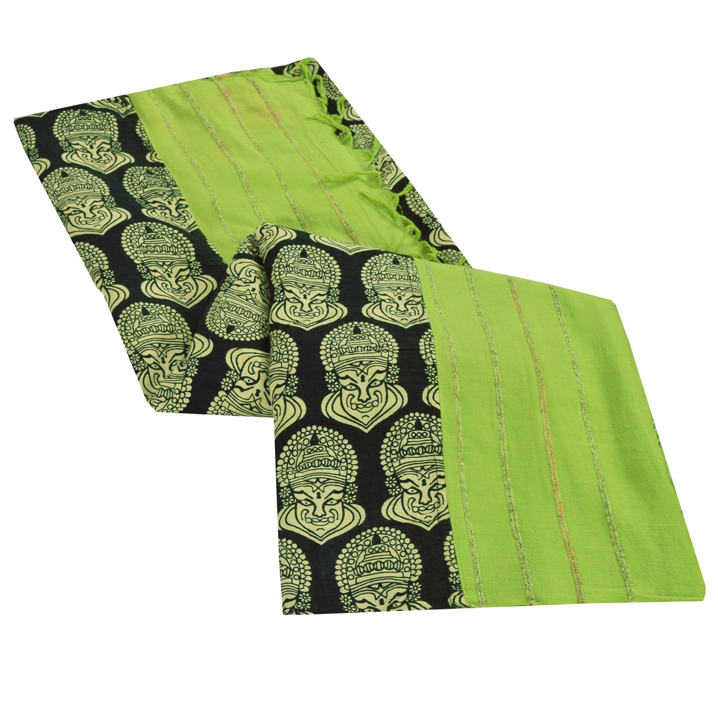 Sanskriti Vintage Sarees Pure Cotton Hand Block Print Kathakali Sari 5+yd Fabric