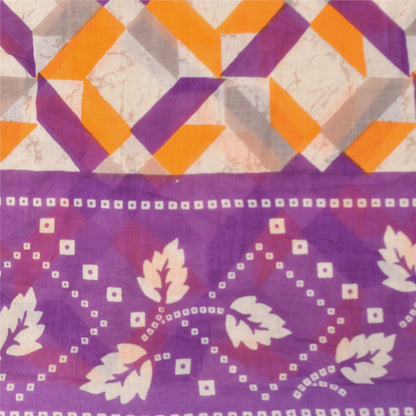 Sanskriti Vintage Sarees Indian Ivory Pure Cotton Printed Sari 5+yd Craft Sustainable Fabric