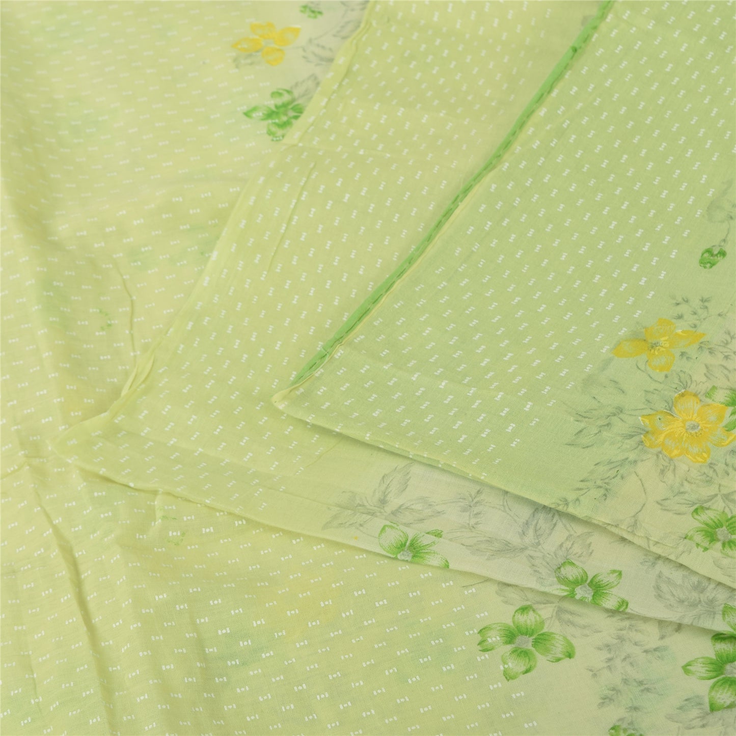 Санскритские винтажные сари пастельно-зеленого цвета из чистого хлопка с принтом, 5+ ярдов, ткань для рукоделия из экологически чистой ткани