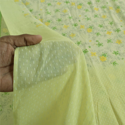 Санскритские винтажные сари пастельно-зеленого цвета из чистого хлопка с принтом, 5+ ярдов, ткань для рукоделия из экологически чистой ткани