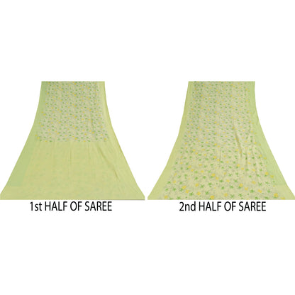 Санскритские винтажные сари пастельно-зеленого цвета из чистого хлопка с принтом, 5+ ярдов, ткань для рукоделия из экологически чистой ткани