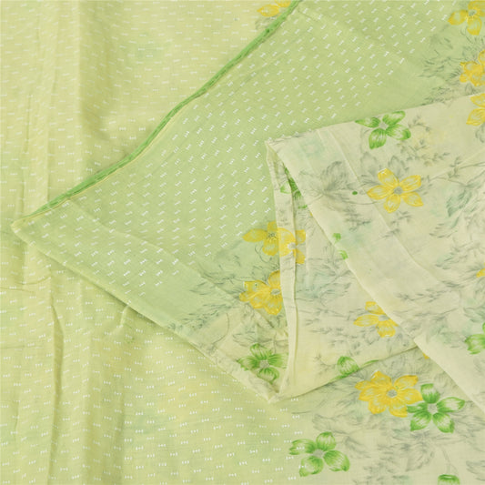 Sanskriti Vintage Sarees Pastel-Green Pure Cotton Printed Sari 5+yd Craft Sustainable Fabric