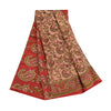 Sanskriti Vintage Sarees Ivory/Red Pure Cotton Printed Sari 5+yd Craft Sustainable Fabric