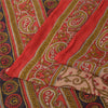 Sanskriti Vintage Sarees Ivory/Red Pure Cotton Printed Sari 5+yd Craft Sustainable Fabric