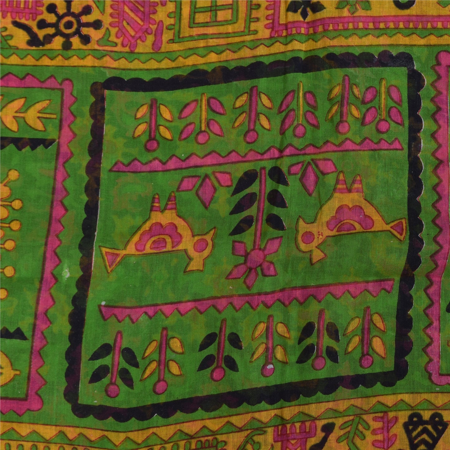 Sanskriti Vintage Sarees Indian Multi Pure Cotton Printed Sari 5+yd Craft Sustainable Fabric