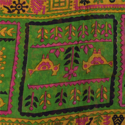 Sanskriti Vintage Sarees Indian Multi Pure Cotton Printed Sari 5+yd Craft Sustainable Fabric