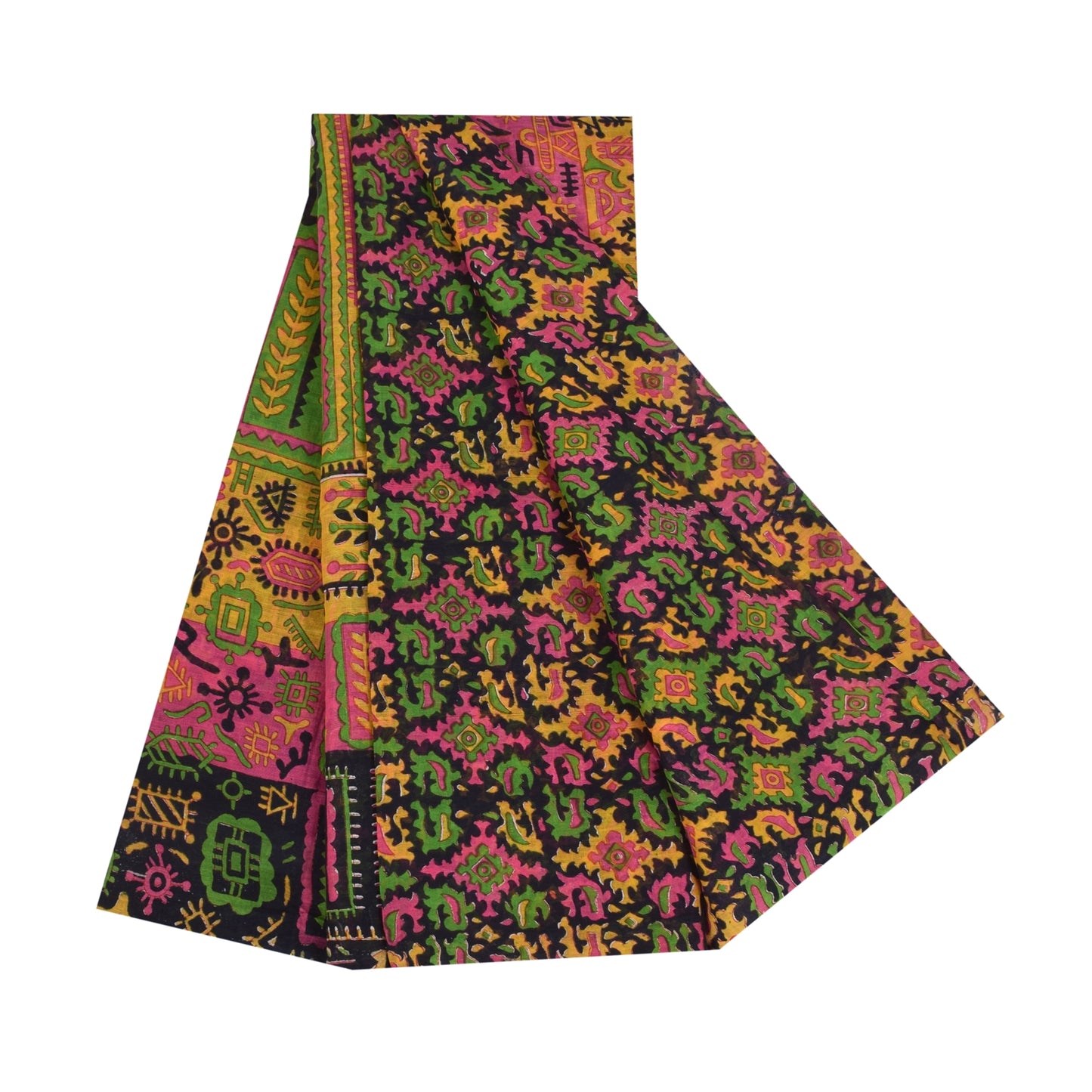 Sanskriti Vintage Sarees Indian Multi Pure Cotton Printed Sari 5+yd Craft Sustainable Fabric