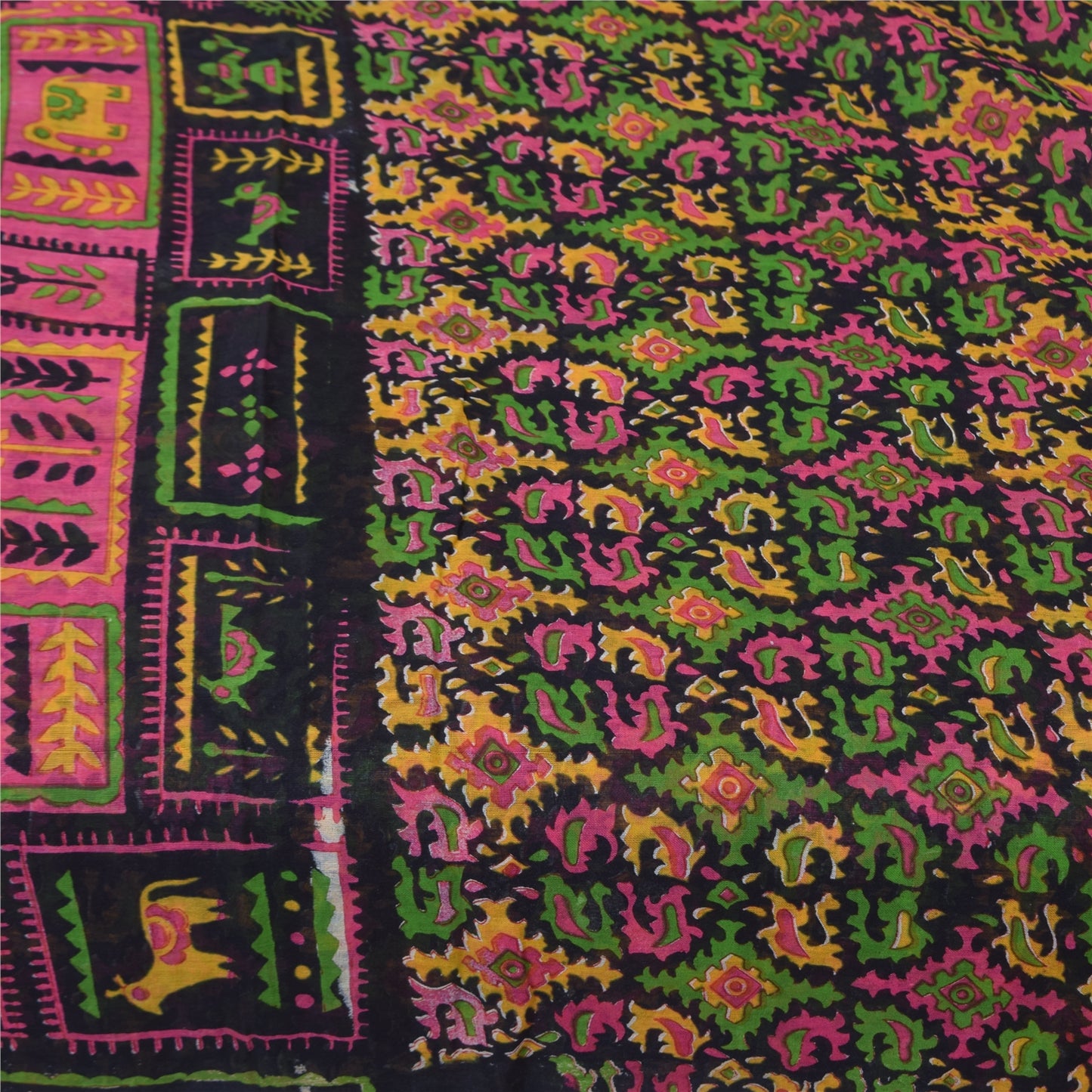 Sanskriti Vintage Sarees Indian Multi Pure Cotton Printed Sari 5+yd Craft Sustainable Fabric