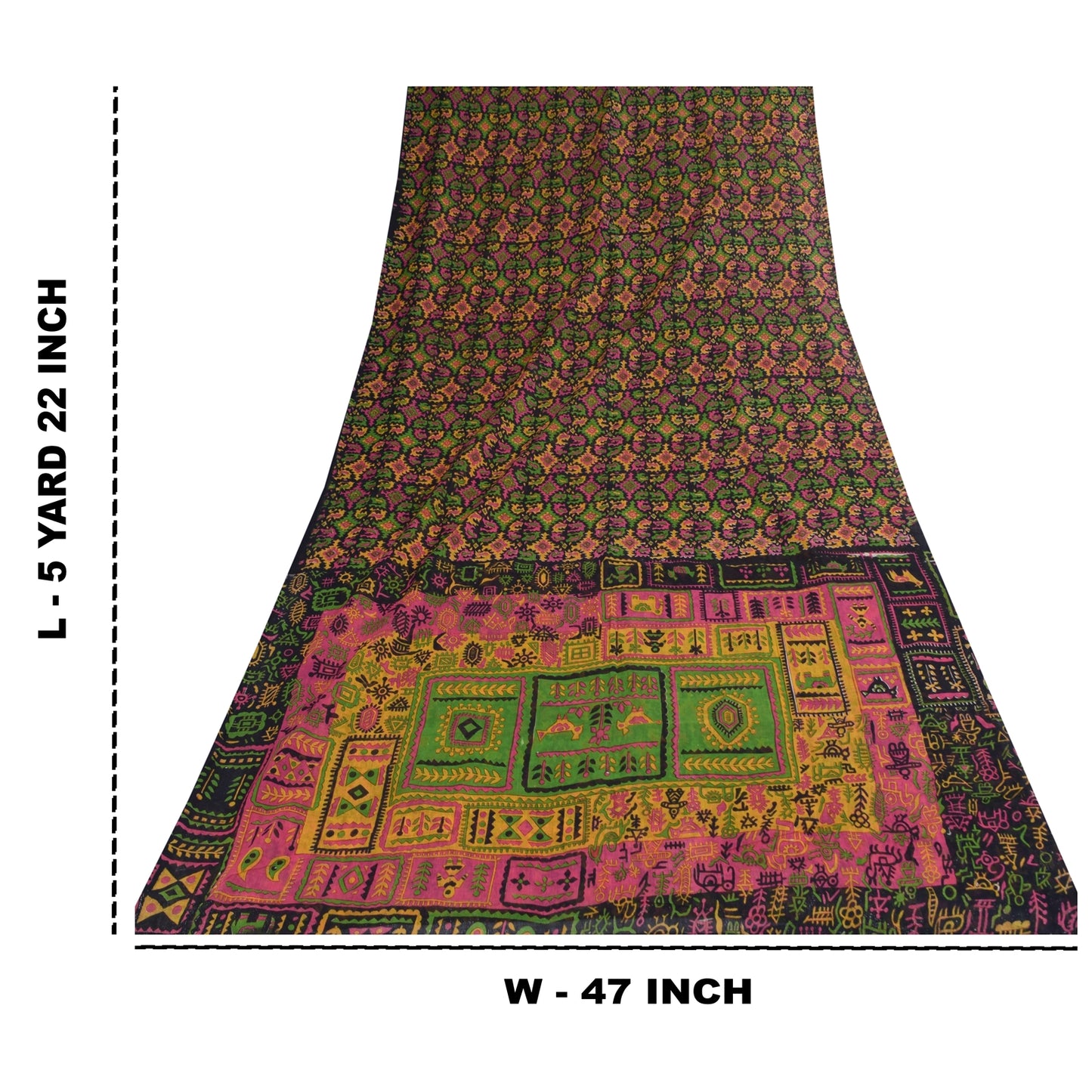 Sanskriti Vintage Sarees Indian Multi Pure Cotton Printed Sari 5+yd Craft Sustainable Fabric