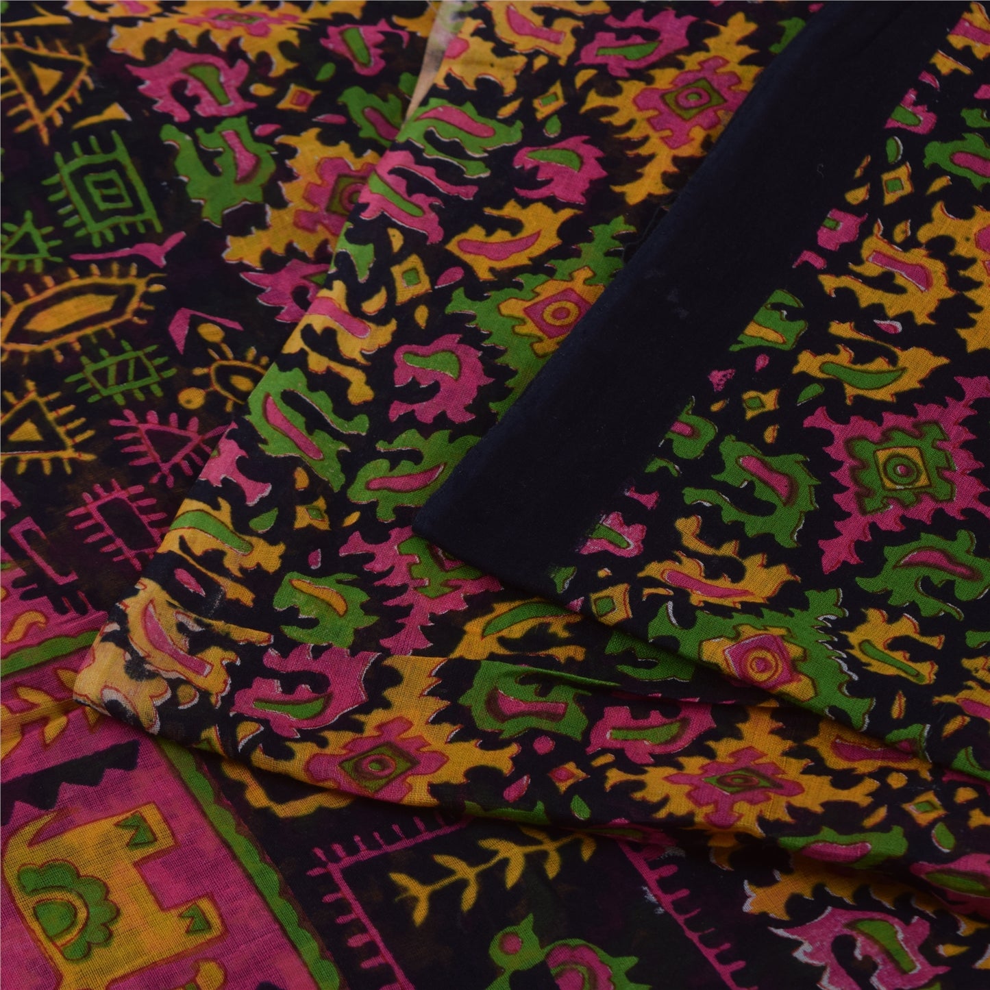 Sanskriti Vintage Sarees Indian Multi Pure Cotton Printed Sari 5+yd Craft Sustainable Fabric