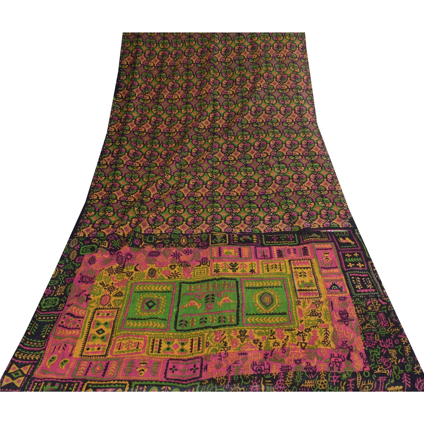 Sanskriti Vintage Sarees Indian Multi Pure Cotton Printed Sari 5+yd Craft Sustainable Fabric