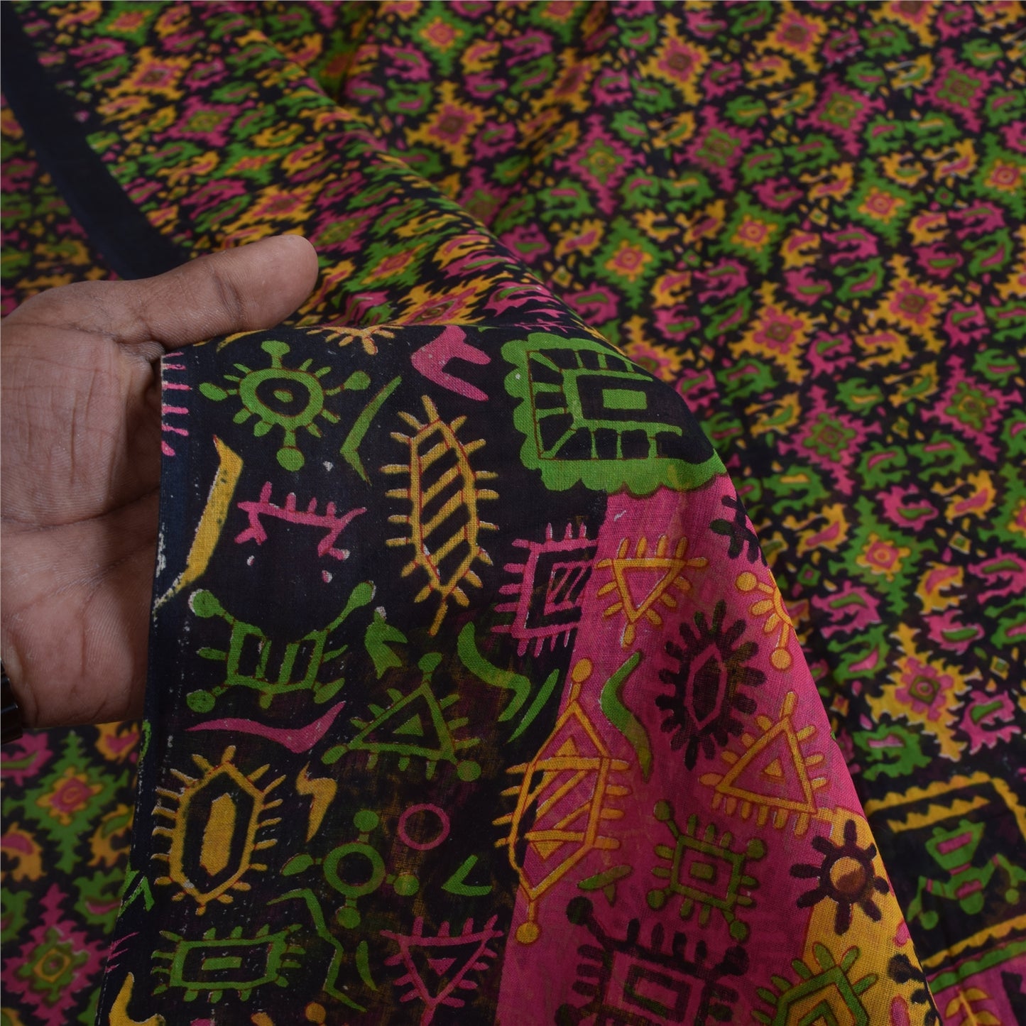 Sanskriti Vintage Sarees Indian Multi Pure Cotton Printed Sari 5+yd Craft Sustainable Fabric