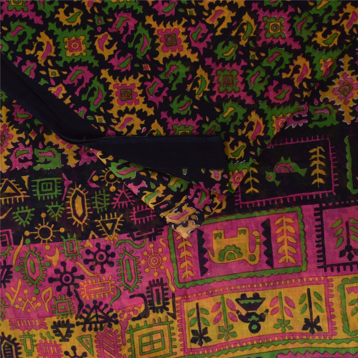 Sanskriti Vintage Sarees Indian Multi Pure Cotton Printed Sari 5+yd Craft Sustainable Fabric