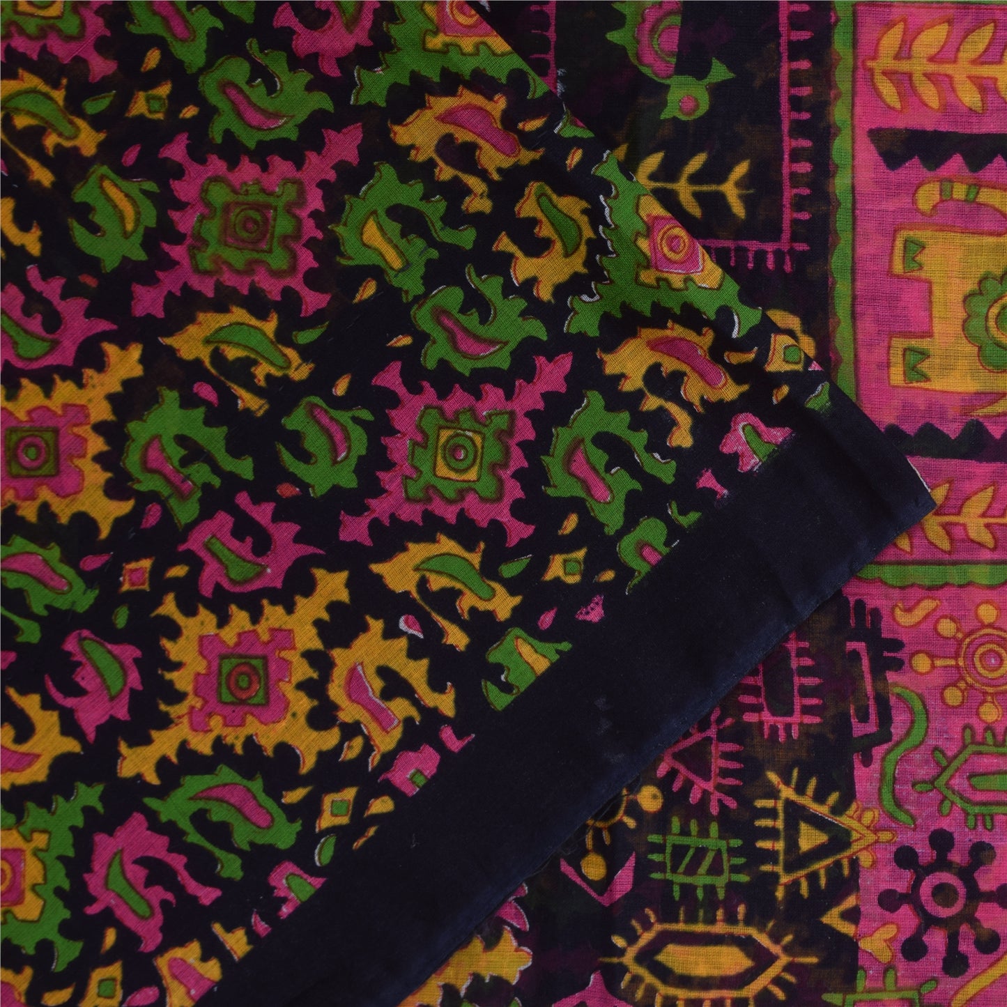 Sanskriti Vintage Sarees Indian Multi Pure Cotton Printed Sari 5+yd Craft Sustainable Fabric