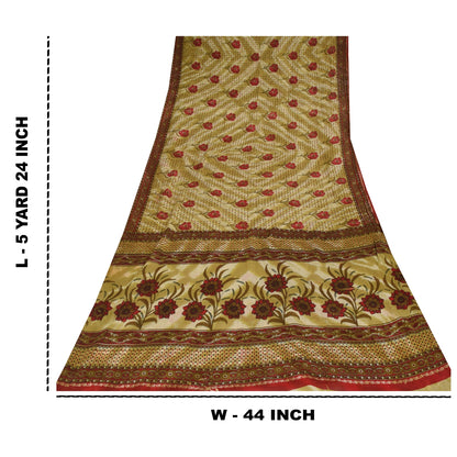 Санскритские винтажные сари индийское зеленое чистое хлопковое сари с принтом 5+ ярдов ткань для рукоделия из экологически чистой ткани