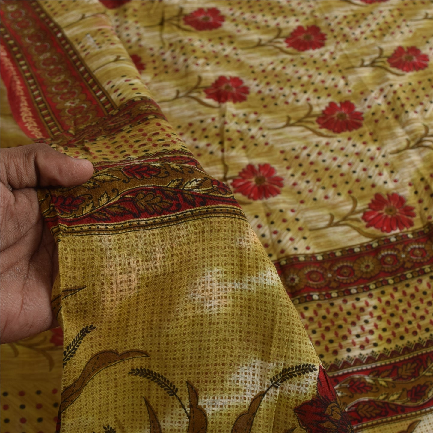 Санскритские винтажные сари индийское зеленое чистое хлопковое сари с принтом 5+ ярдов ткань для рукоделия из экологически чистой ткани