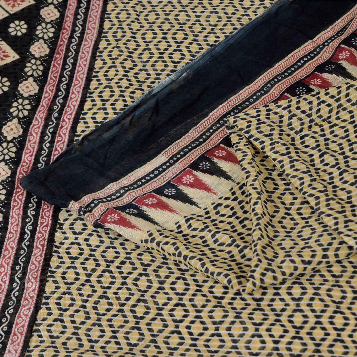 Санскритские винтажные сари индийское кремовое чистое хлопковое сари с принтом 5+ ярдов ткань для рукоделия из экологически чистой ткани