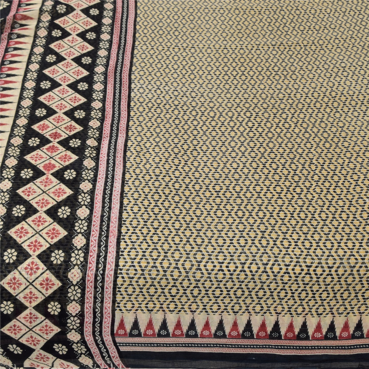 Санскритские винтажные сари индийское кремовое чистое хлопковое сари с принтом 5+ ярдов ткань для рукоделия из экологически чистой ткани