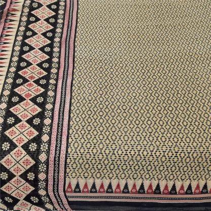 Санскритские винтажные сари индийское кремовое чистое хлопковое сари с принтом 5+ ярдов ткань для рукоделия из экологически чистой ткани