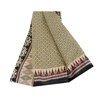 Санскритские винтажные сари индийское кремовое чистое хлопковое сари с принтом 5+ ярдов ткань для рукоделия из экологически чистой ткани