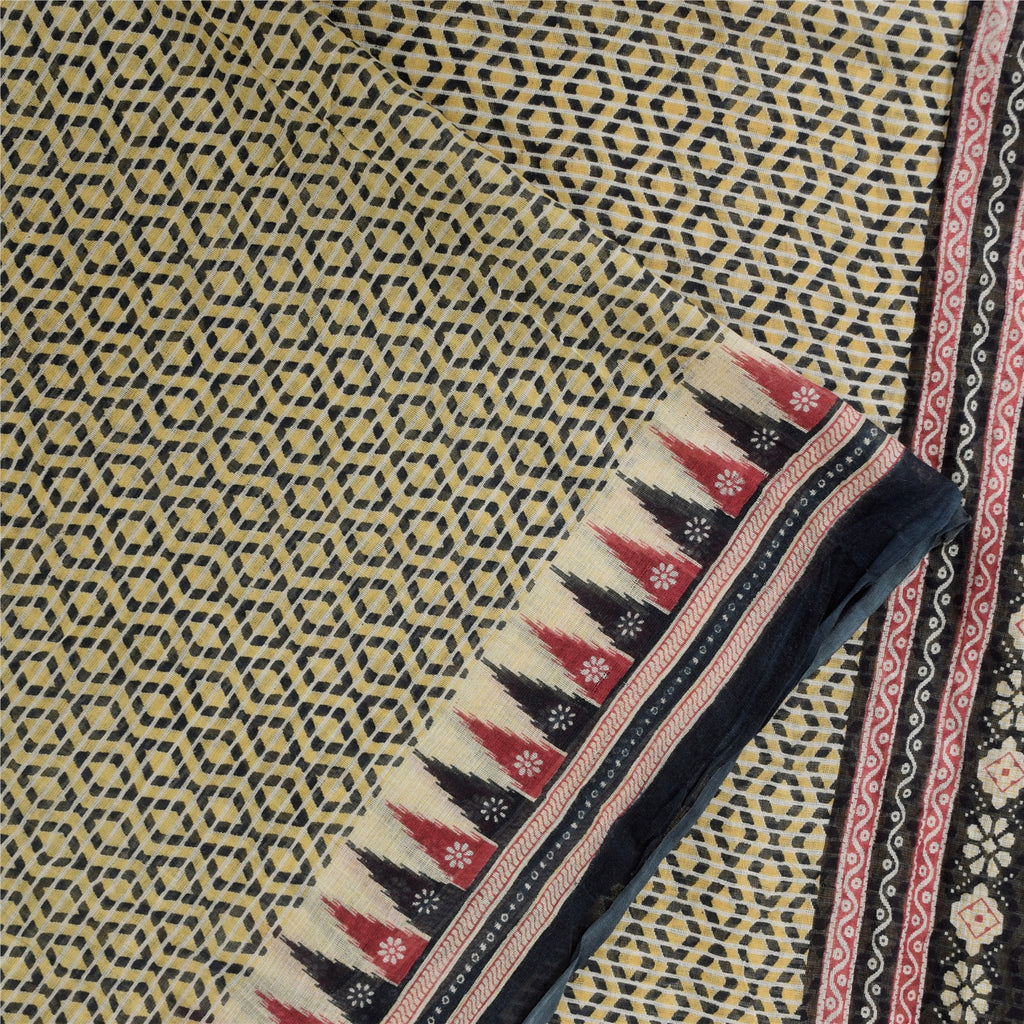 Санскритские винтажные сари индийское кремовое чистое хлопковое сари с принтом 5+ ярдов ткань для рукоделия из экологически чистой ткани