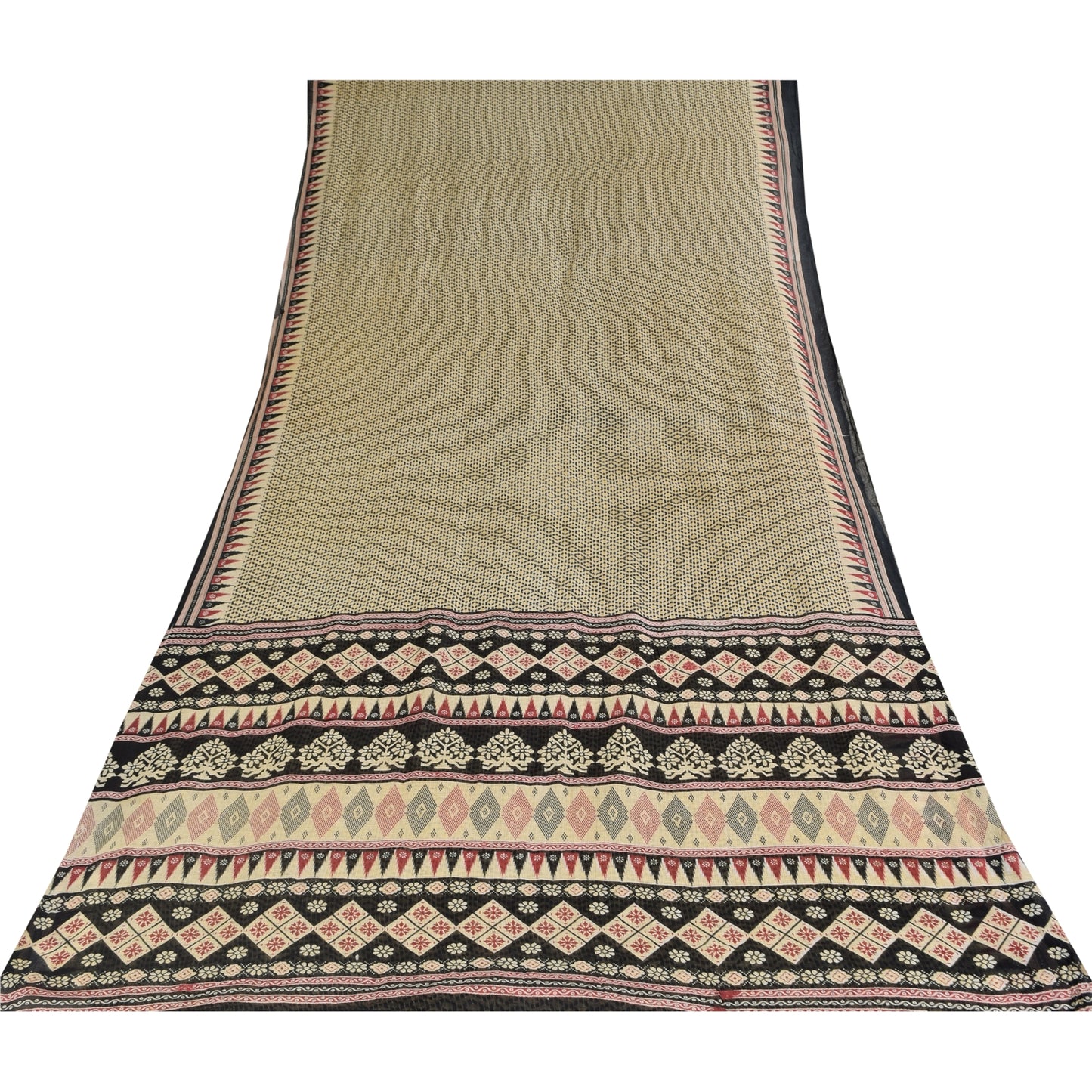 Санскритские винтажные сари индийское кремовое чистое хлопковое сари с принтом 5+ ярдов ткань для рукоделия из экологически чистой ткани