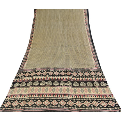 Санскритские винтажные сари индийское кремовое чистое хлопковое сари с принтом 5+ ярдов ткань для рукоделия из экологически чистой ткани