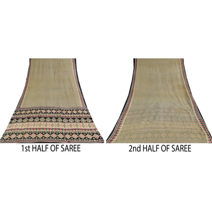 Санскритские винтажные сари индийское кремовое чистое хлопковое сари с принтом 5+ ярдов ткань для рукоделия из экологически чистой ткани