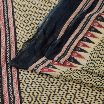 Санскритские винтажные сари индийское кремовое чистое хлопковое сари с принтом 5+ ярдов ткань для рукоделия из экологически чистой ткани