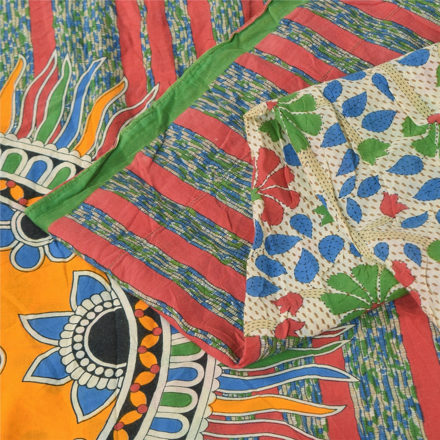 Санскритские винтажные сари индийское сари цвета слоновой кости из чистого хлопка с принтом 5+ ярдов ремесленная устойчивая ткань