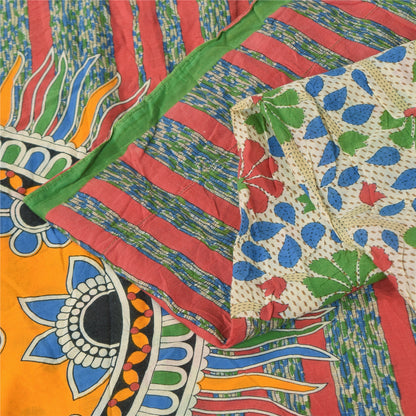 Санскритские винтажные сари индийское сари цвета слоновой кости из чистого хлопка с принтом 5+ ярдов ремесленная устойчивая ткань