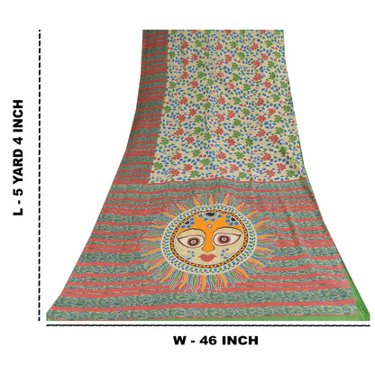 Санскритские винтажные сари индийское сари цвета слоновой кости из чистого хлопка с принтом 5+ ярдов ремесленная устойчивая ткань