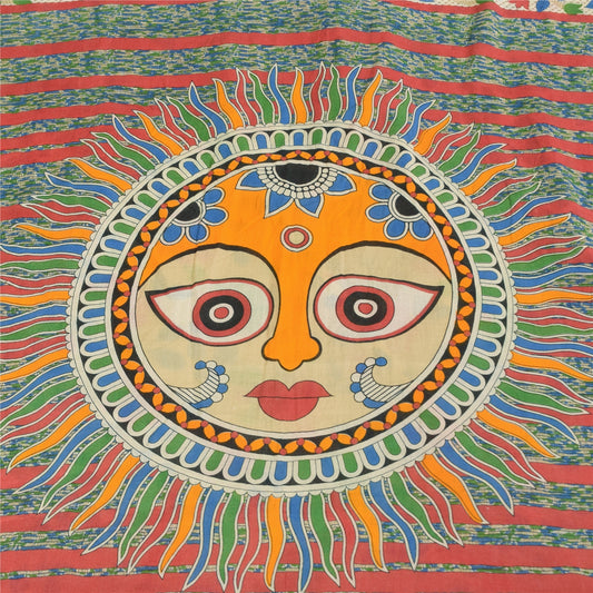 Sanskriti Vintage Off-White Soft Pure Cotton Saree Sun Printed Sari 5+yd Craft   Sustainable Fabric