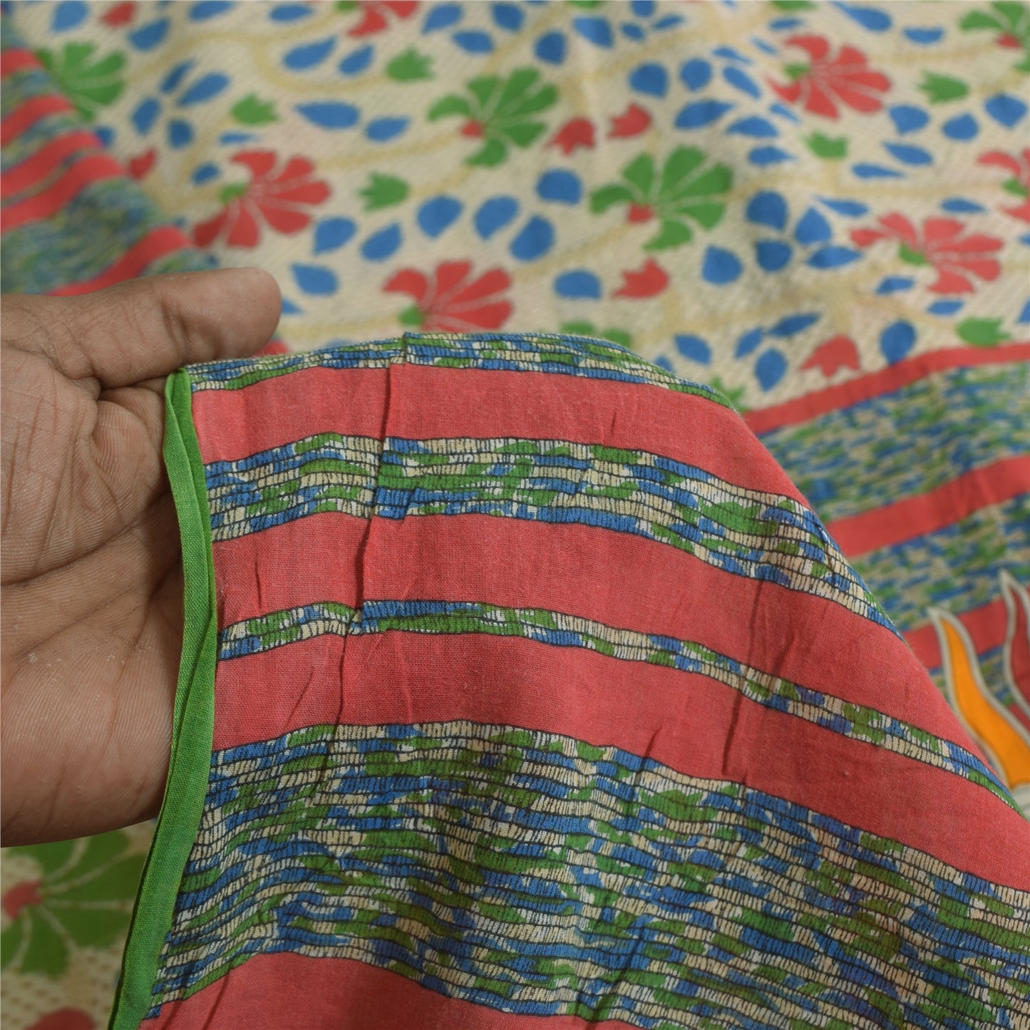 Санскритские винтажные сари индийское сари цвета слоновой кости из чистого хлопка с принтом 5+ ярдов ремесленная устойчивая ткань