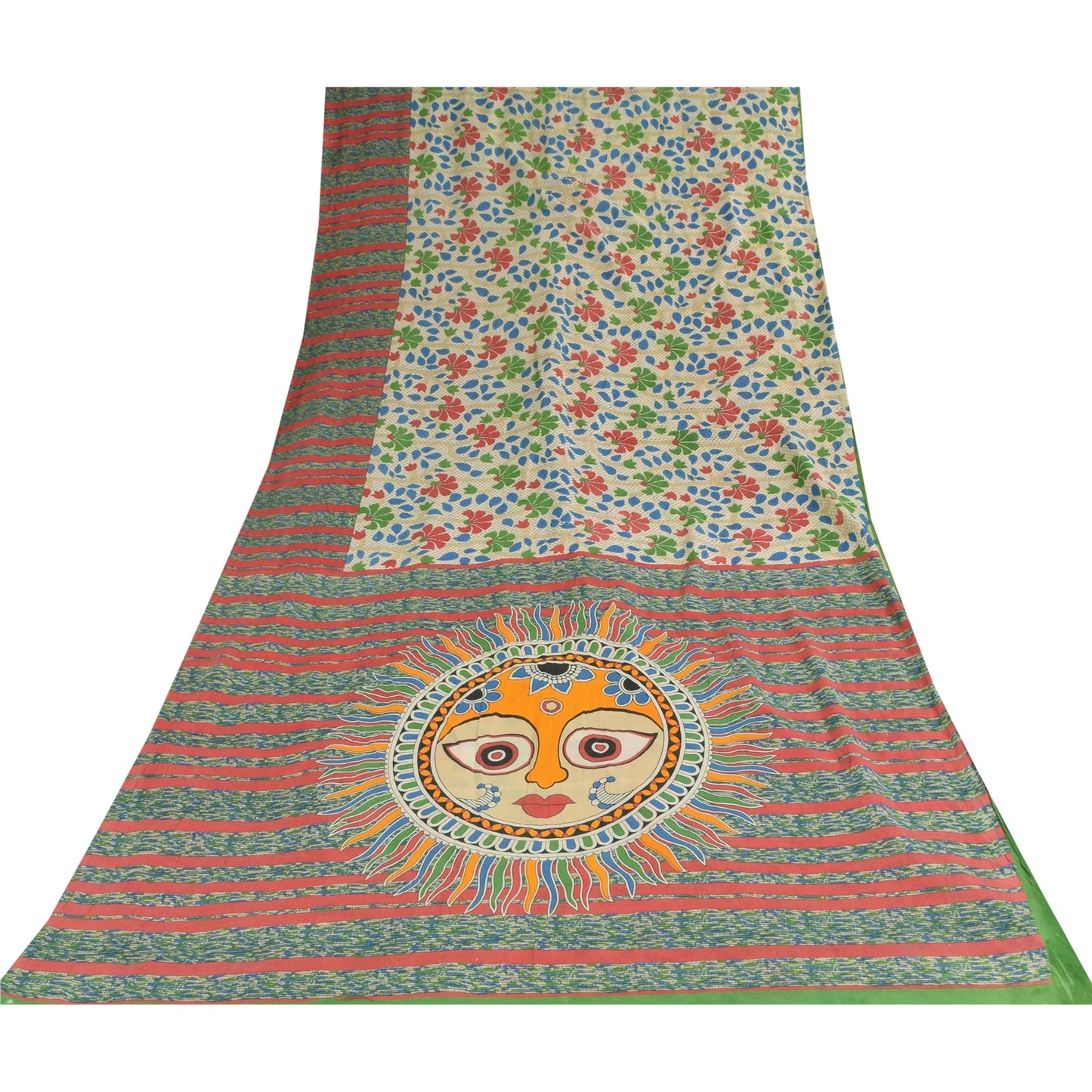 Санскритские винтажные сари индийское сари цвета слоновой кости из чистого хлопка с принтом 5+ ярдов ремесленная устойчивая ткань