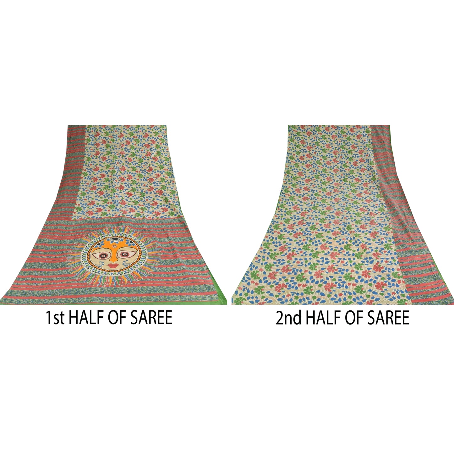 Санскритские винтажные сари индийское сари цвета слоновой кости из чистого хлопка с принтом 5+ ярдов ремесленная устойчивая ткань