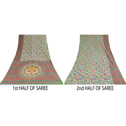 Санскритские винтажные сари индийское сари цвета слоновой кости из чистого хлопка с принтом 5+ ярдов ремесленная устойчивая ткань