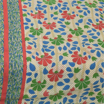 Санскритские винтажные сари индийское сари цвета слоновой кости из чистого хлопка с принтом 5+ ярдов ремесленная устойчивая ткань