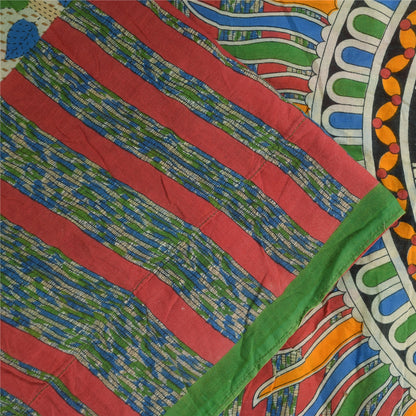 Санскритские винтажные сари индийское сари цвета слоновой кости из чистого хлопка с принтом 5+ ярдов ремесленная устойчивая ткань