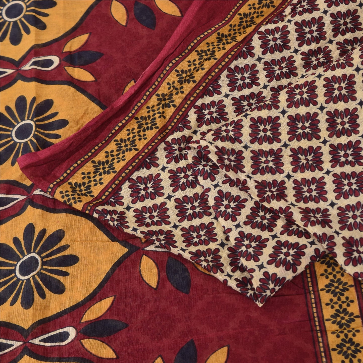 Санскритские винтажные сари индийское сари цвета слоновой кости из чистого хлопка с принтом 5+ ярдов ремесленная устойчивая ткань