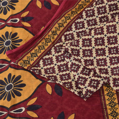 Санскритские винтажные сари индийское сари цвета слоновой кости из чистого хлопка с принтом 5+ ярдов ремесленная устойчивая ткань