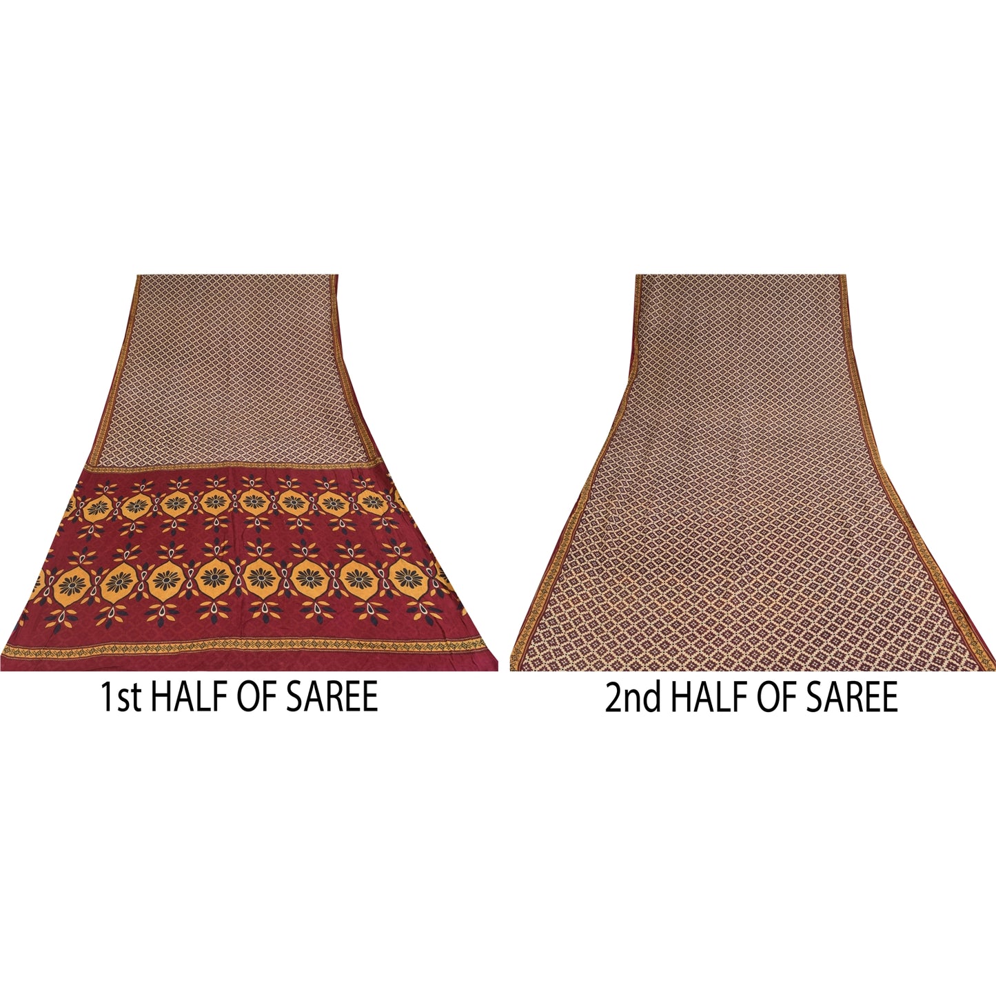 Санскритские винтажные сари индийское сари цвета слоновой кости из чистого хлопка с принтом 5+ ярдов ремесленная устойчивая ткань