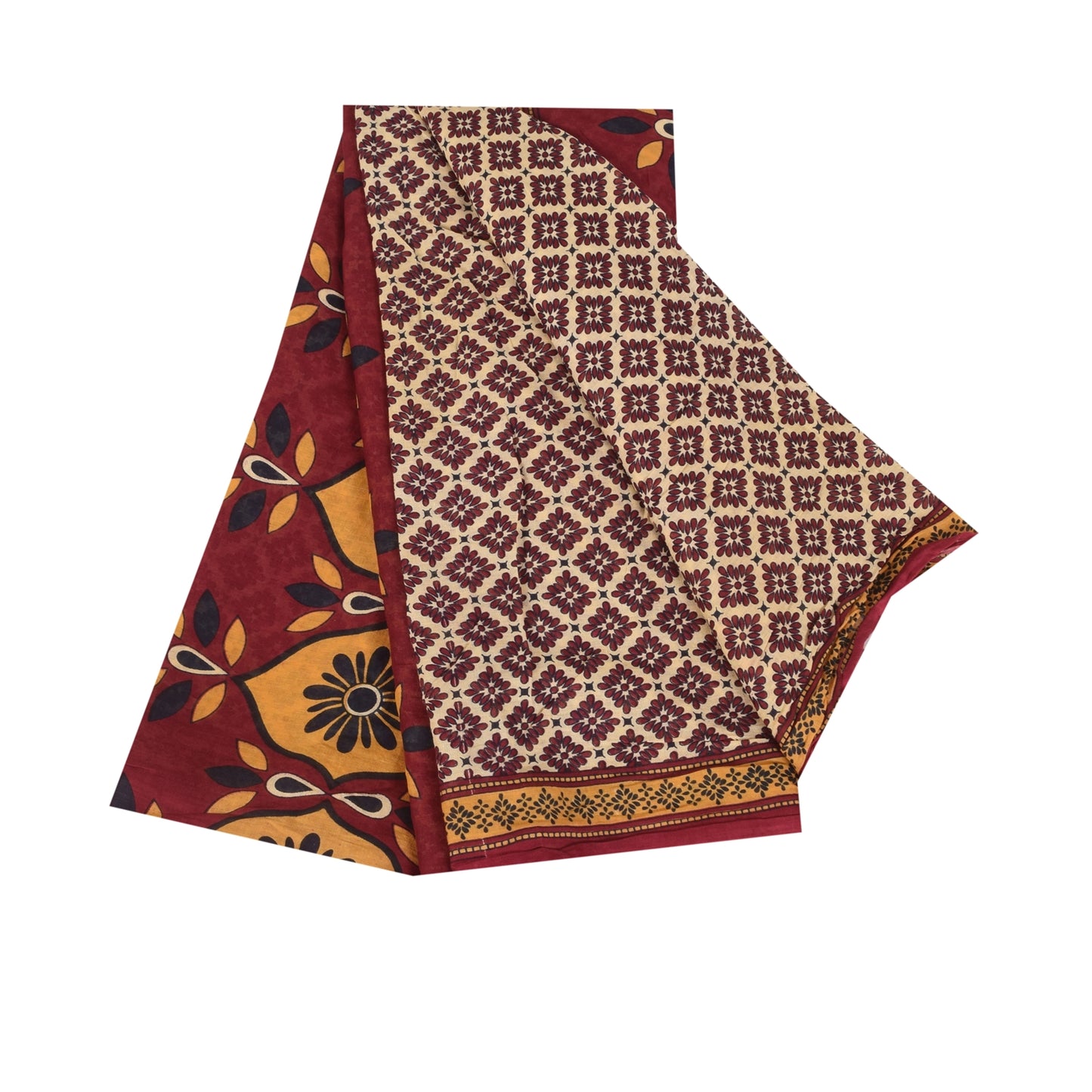 Санскритские винтажные сари индийское сари цвета слоновой кости из чистого хлопка с принтом 5+ ярдов ремесленная устойчивая ткань