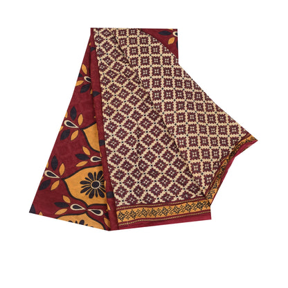 Санскритские винтажные сари индийское сари цвета слоновой кости из чистого хлопка с принтом 5+ ярдов ремесленная устойчивая ткань