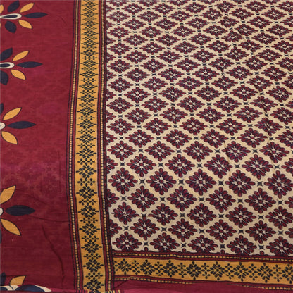 Санскритские винтажные сари индийское сари цвета слоновой кости из чистого хлопка с принтом 5+ ярдов ремесленная устойчивая ткань