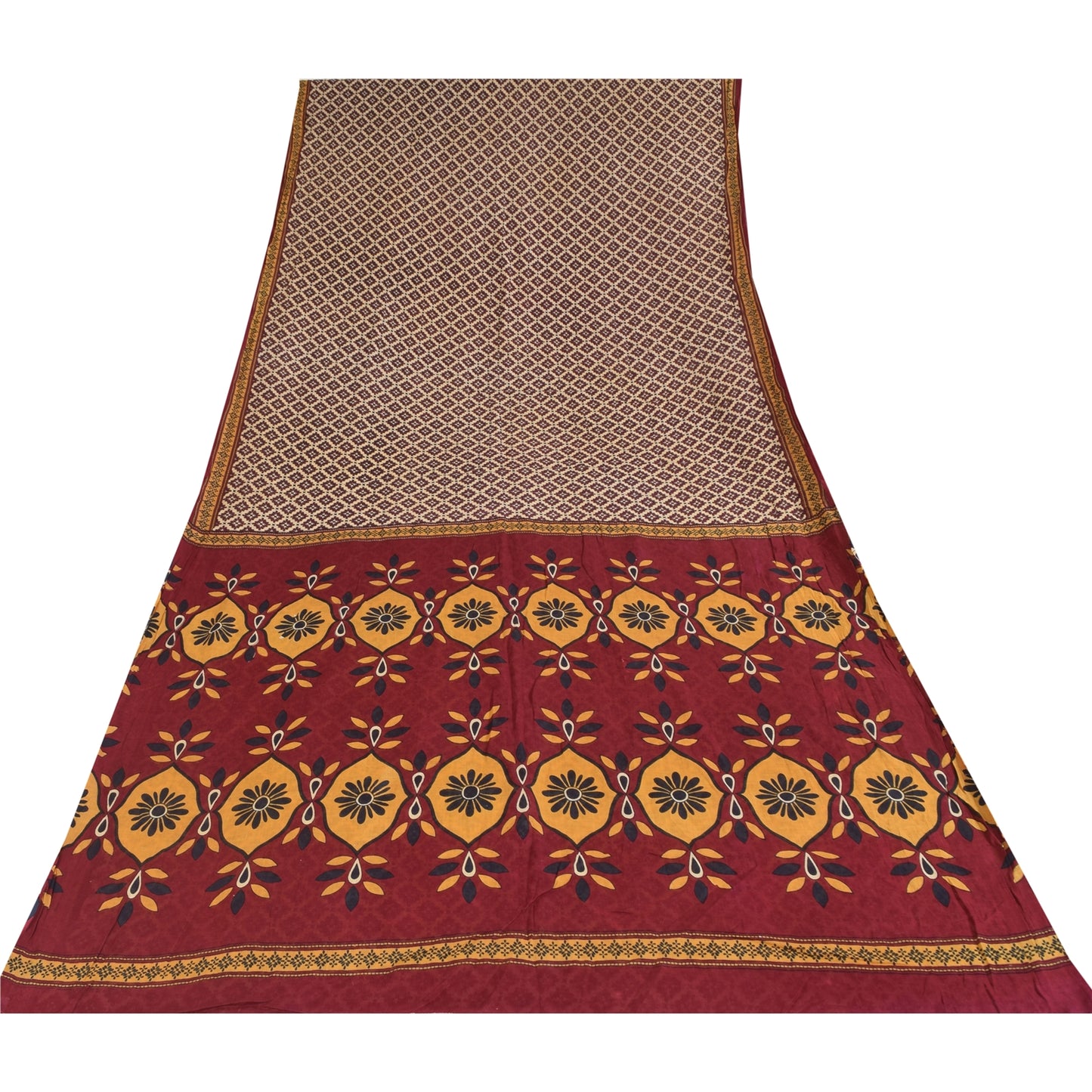 Санскритские винтажные сари индийское сари цвета слоновой кости из чистого хлопка с принтом 5+ ярдов ремесленная устойчивая ткань