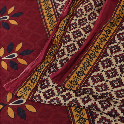 Санскритские винтажные сари индийское сари цвета слоновой кости из чистого хлопка с принтом 5+ ярдов ремесленная устойчивая ткань